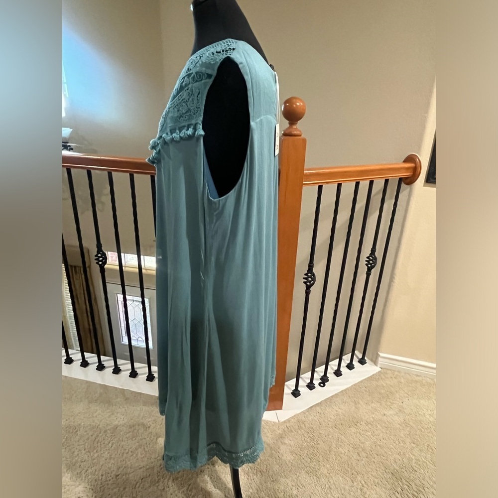 DAVI & DANI Sea Green Sleeveless CROCHET TASSLE YOKE BABYDOLL Dress SIZE 3XL - Picture 8 of 14